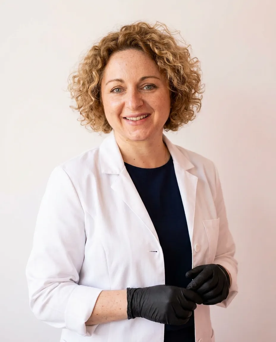 Karolina in haar witte praktijkjas